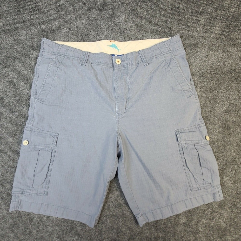 Tommy Bahama Mens Cargo Shorts 36 Blue Ripstop Shorts Tencel Blend Fabric